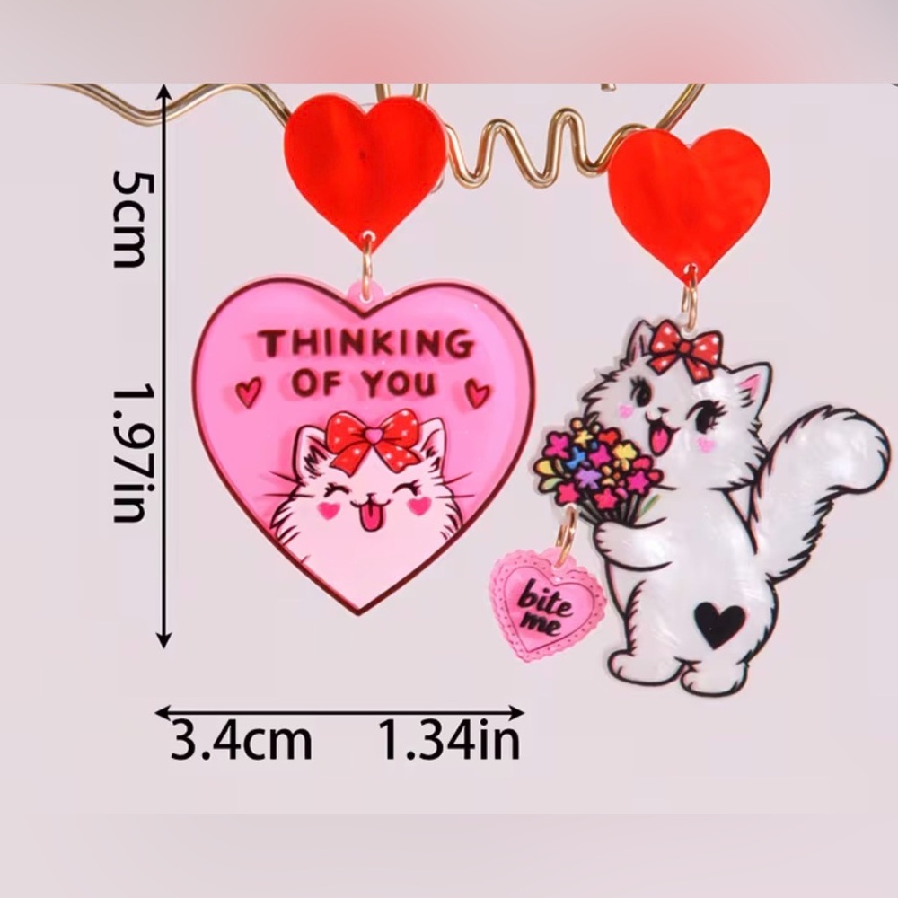 BITE ME BABY 💘 Acrylic Sassy Kitty Cat Statement Earrings - Picture 5 of 10